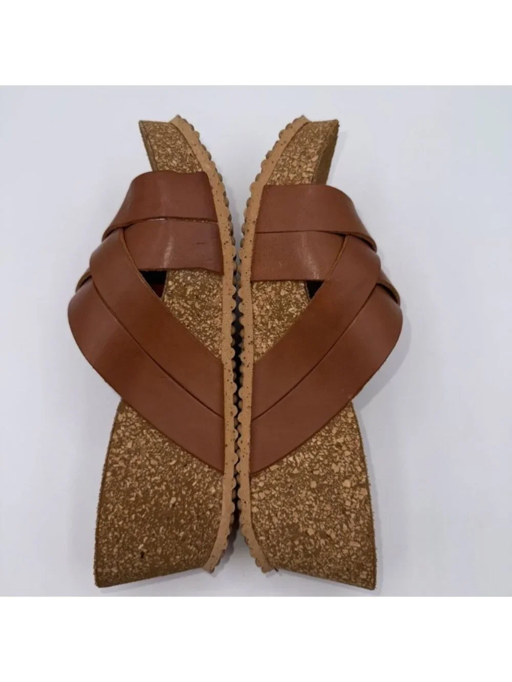 Anna Fidenza Brown Leather Crisscross Wedge Slide Sandals Italy Sz 38/US 7.5-8